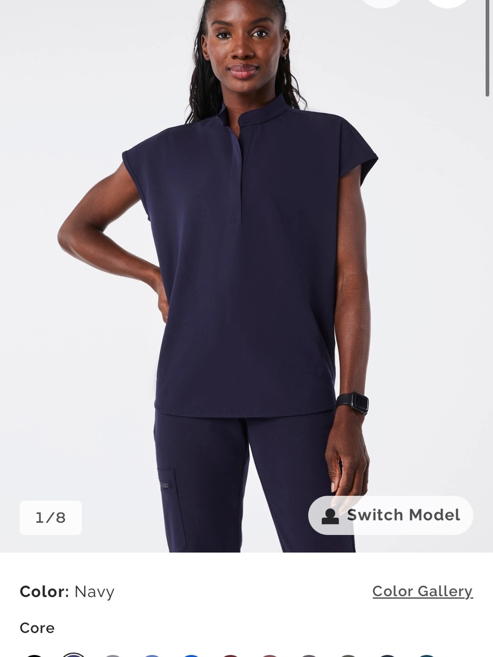 Figs Navy Cap-Sleeve Split-Neck Tunic